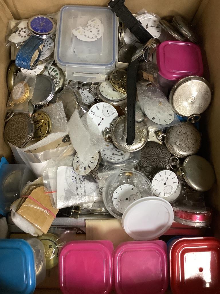 A large quantity of assorted pocket watch movements, accessories and parts.
